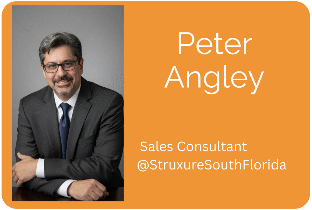 Peter Angley, Sales Consultant at StruXure South Florida, professional headshot on an orange branded profile card