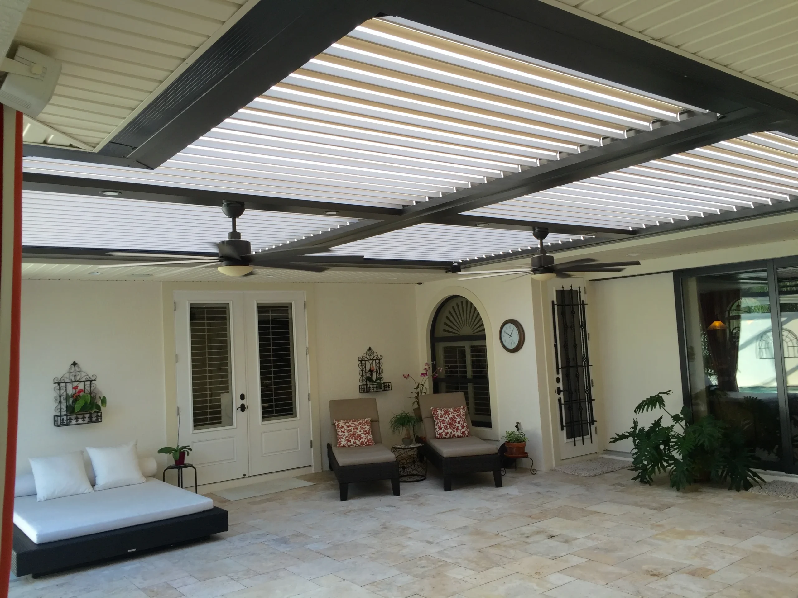 Covered courtyard ceiling with French doors on a South Florida property