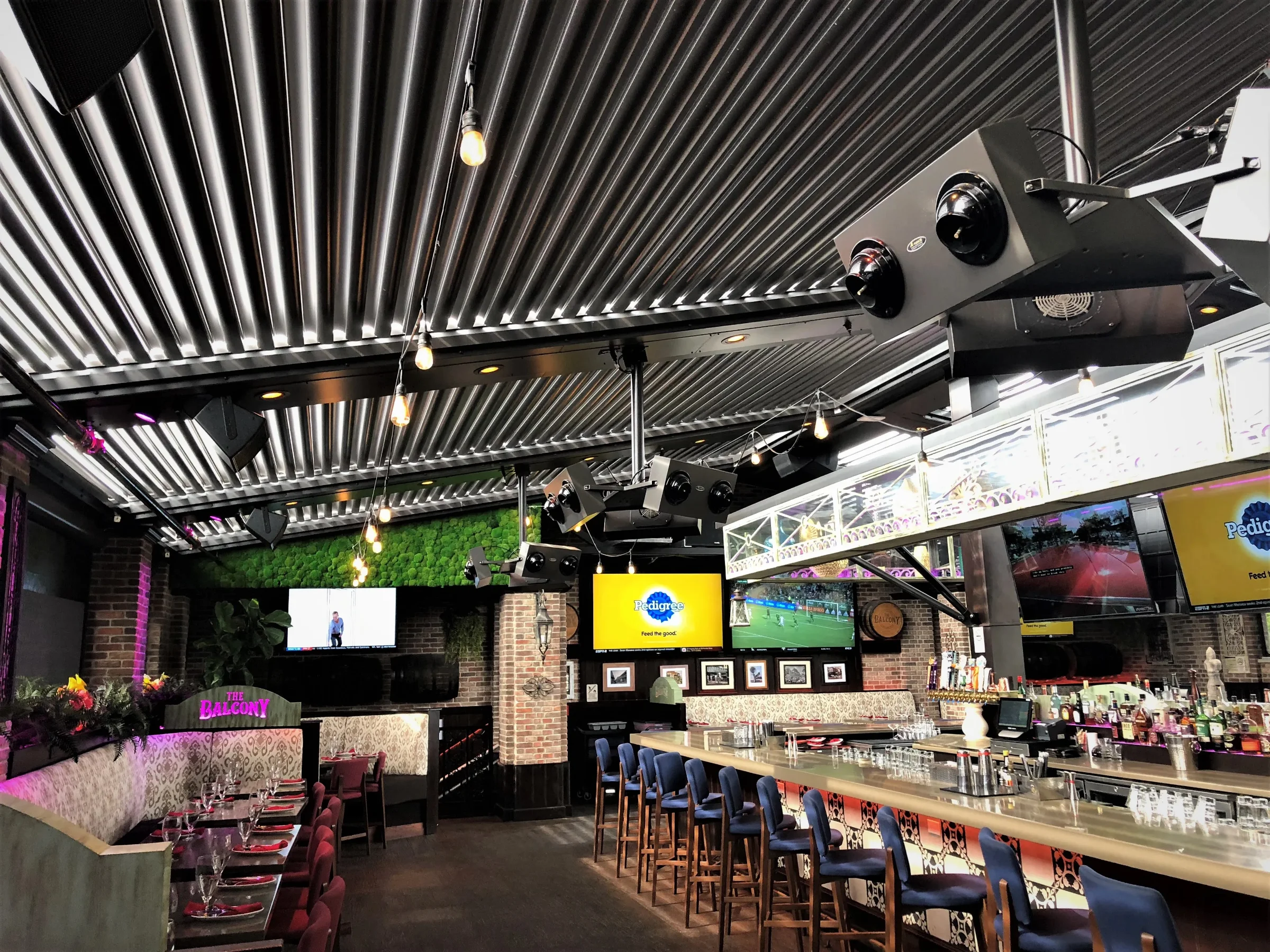Pergola condensation is harmless to powder-coated louvers like these, seen with integrated lighting in Fort Lauderdale