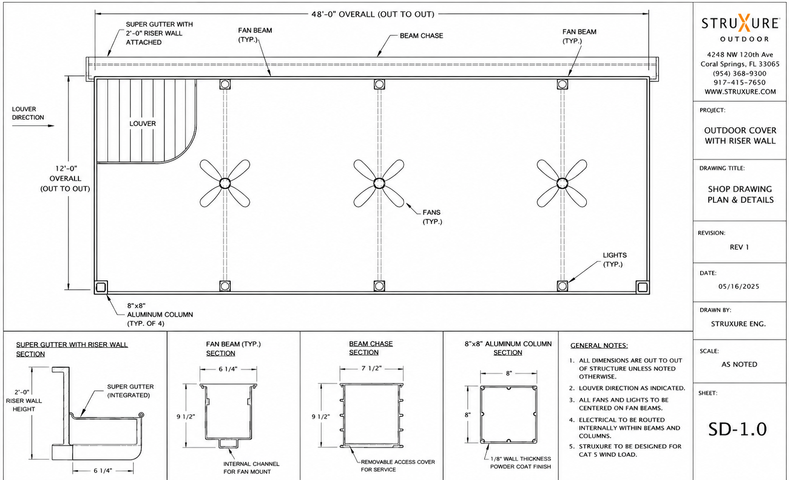 StruXure SD-1.0 shop drawing — plan and details