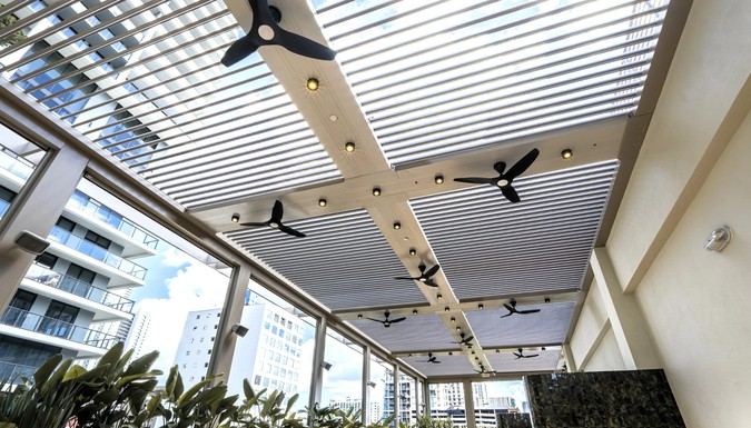 Electric Feel louvered roof with fans