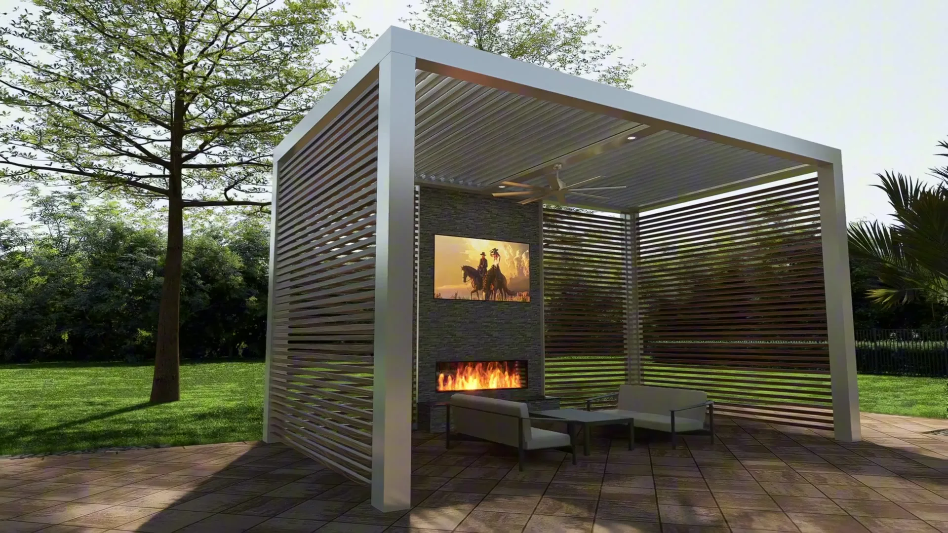 Option 2, fireplace lounge pergola